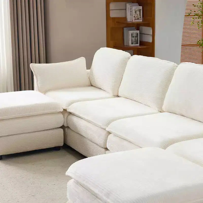 MAYEERTY Divano modulare Cloud in peluche da 54 pollici, singolo con pouf, cuscino e cuscino in ciniglia beige, compatto per la casa
