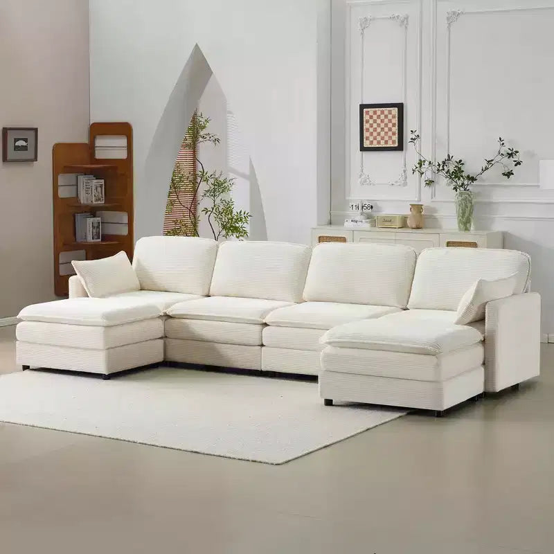 MAYEERTY Divano modulare Cloud in peluche da 54 pollici, singolo con pouf, cuscino e cuscino in ciniglia beige, compatto per la casa