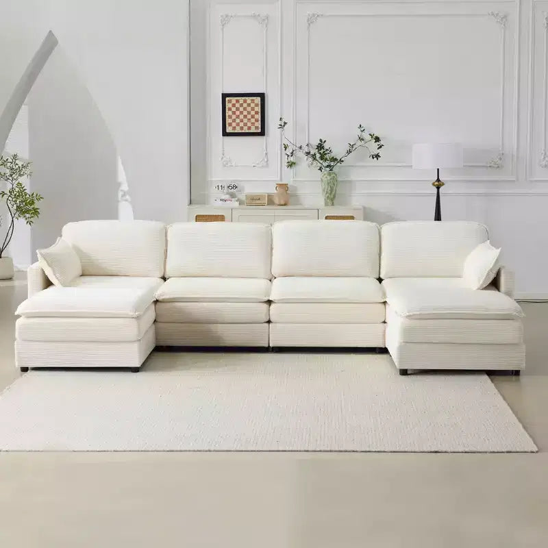 MAYEERTY Divano modulare Cloud in peluche da 54 pollici, singolo con pouf, cuscino e cuscino in ciniglia beige, compatto per la casa