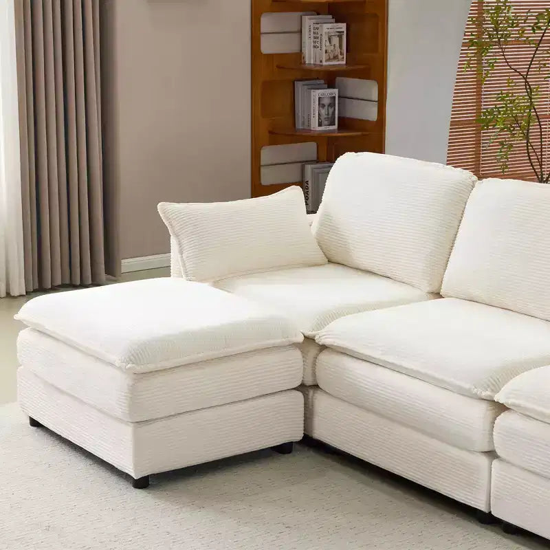 MAYEERTY Divano modulare Cloud in peluche da 54 pollici, singolo con pouf, cuscino e cuscino in ciniglia beige, compatto per la casa