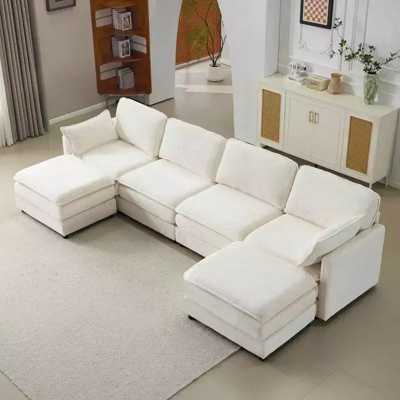 MAYEERTY Canapé modulaire en peluche Cloud de 54 pouces, simple avec ottoman, coussin et oreiller en chenille beige, compact pour la maison