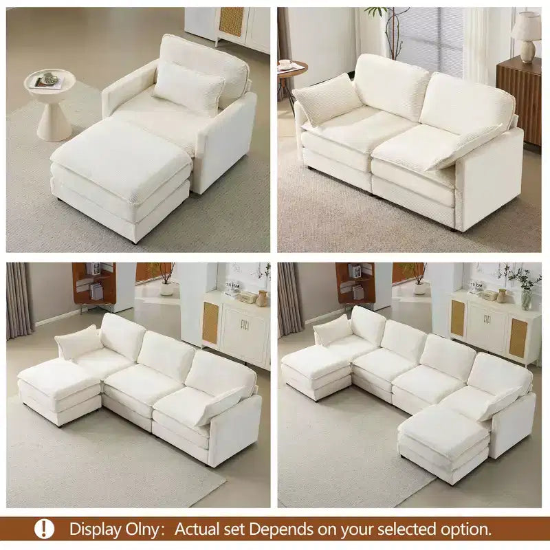 MAYEERTY Canapé modulaire en peluche Cloud de 54 pouces, simple avec ottoman, coussin et oreiller en chenille beige, compact pour la maison