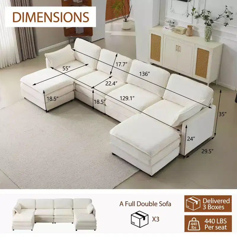 MAYEERTY Divano modulare Cloud in peluche da 54 pollici, singolo con pouf, cuscino e cuscino in ciniglia beige, compatto per la casa