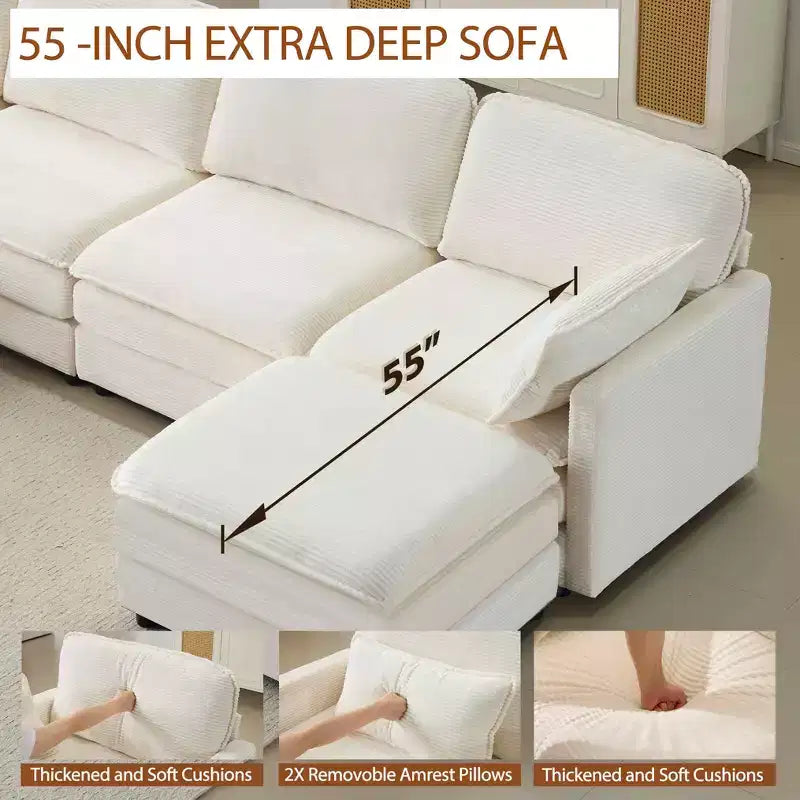 MAYEERTY Divano modulare Cloud in peluche da 54 pollici, singolo con pouf, cuscino e cuscino in ciniglia beige, compatto per la casa