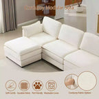 MAYEERTY Divano modulare Cloud in peluche da 54 pollici, singolo con pouf, cuscino e cuscino in ciniglia beige, compatto per la casa