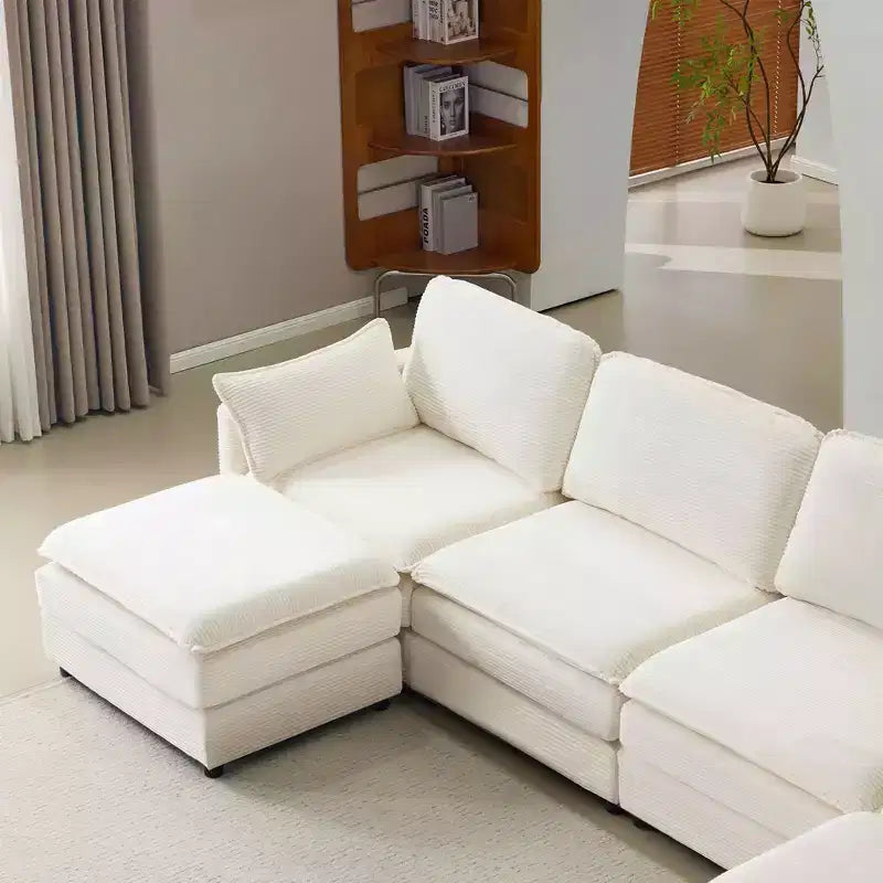 MAYEERTY Divano modulare Cloud in peluche da 54 pollici, singolo con pouf, cuscino e cuscino in ciniglia beige, compatto per la casa