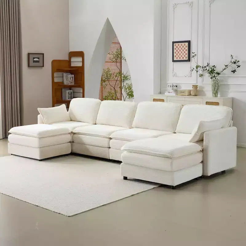 MAYEERTY Divano modulare Cloud in peluche da 54 pollici, singolo con pouf, cuscino e cuscino in ciniglia beige, compatto per la casa