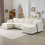 MAYEERTY Divano modulare Cloud in peluche da 54 pollici, singolo con pouf, cuscino e cuscino in ciniglia beige, compatto per la casa