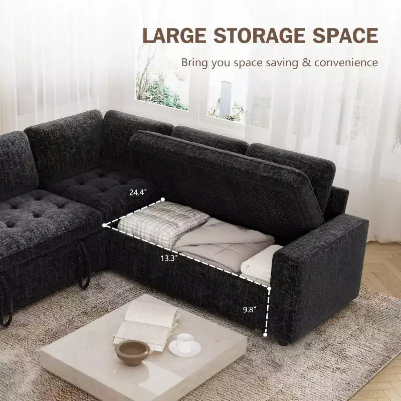 Canapé modulaire en L 5 places Dyonery avec couchage et port de charge USB