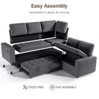 Canapé modulaire en L 5 places Dyonery avec couchage et port de charge USB