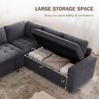 Canapé modulaire en L 5 places Dyonery avec couchage et port de charge USB