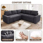Canapé modulaire en L 5 places Dyonery avec couchage et port de charge USB