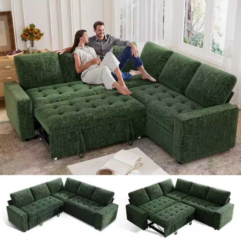 Canapé modulaire en L 5 places Dyonery avec couchage et port de charge USB