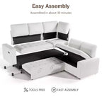 Canapé modulaire en L 5 places Dyonery avec couchage et port de charge USB