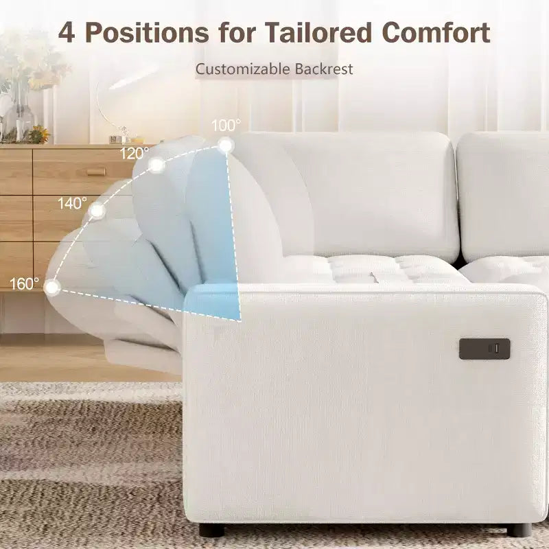 Canapé modulaire en L 5 places Dyonery avec couchage et port de charge USB
