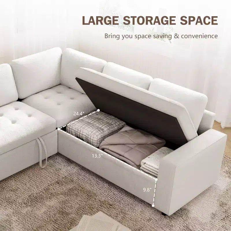 Canapé modulaire en L 5 places Dyonery avec couchage et port de charge USB