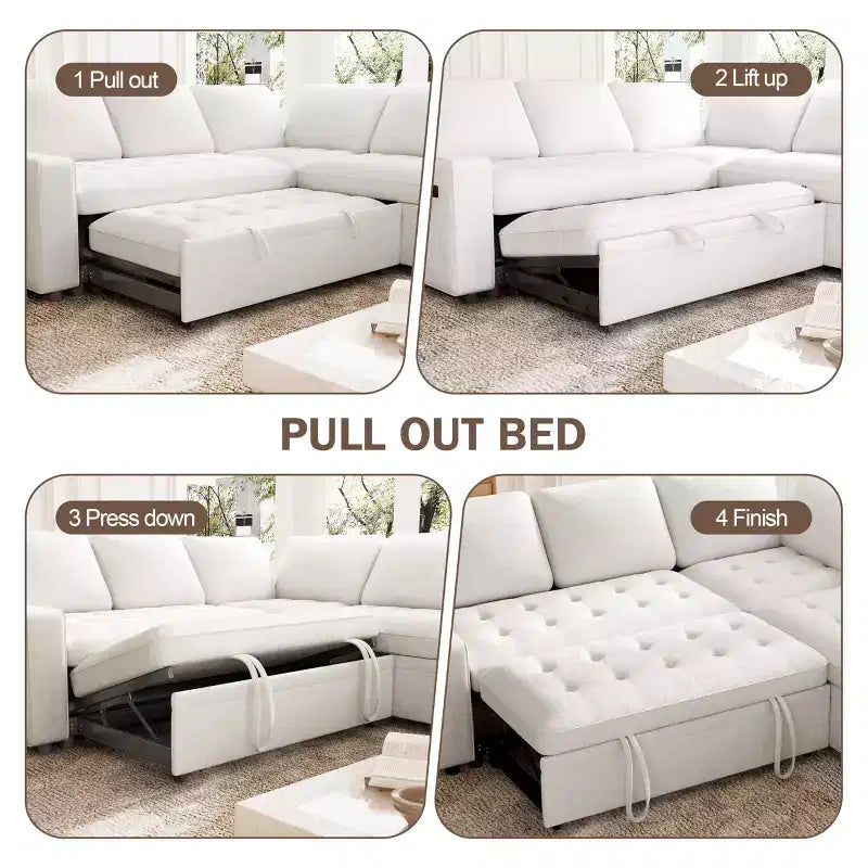 Canapé modulaire en L 5 places Dyonery avec couchage et port de charge USB