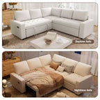 Canapé modulaire en L 5 places Dyonery avec couchage et port de charge USB