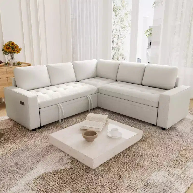 Dyonery 5-Seat L-Shaped Modular Sofa with Sleeper & USB Charging