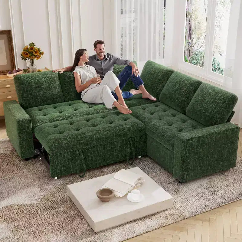 Canapé modulaire en L 5 places Dyonery avec couchage et port de charge USB