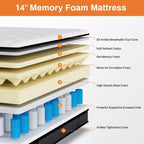 Materasso in offerta: Materasso queen ibrido in scatola da 14 pollici, memory foam gel + molle insacchettate, rinfrescante, media fermezza, sollievo dalla pressione, isolamento del movimento, CertiPUR-US