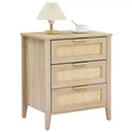 Natural Rattan Nightstand Set of 2 C Boho 3-Drawer Bedside Tables for Small Spaces/Bedroom