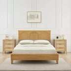 Comodini in Rattan Naturale, Set da 2, Stile Boho, con 3 Cassetti, per Spazi Piccoli/Camera da Letto