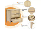 Comodini in Rattan Naturale, Set da 2, Stile Boho, con 3 Cassetti, per Spazi Piccoli/Camera da Letto