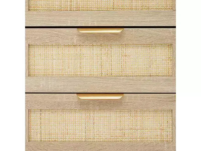 Comodini in Rattan Naturale, Set da 2, Stile Boho, con 3 Cassetti, per Spazi Piccoli/Camera da Letto