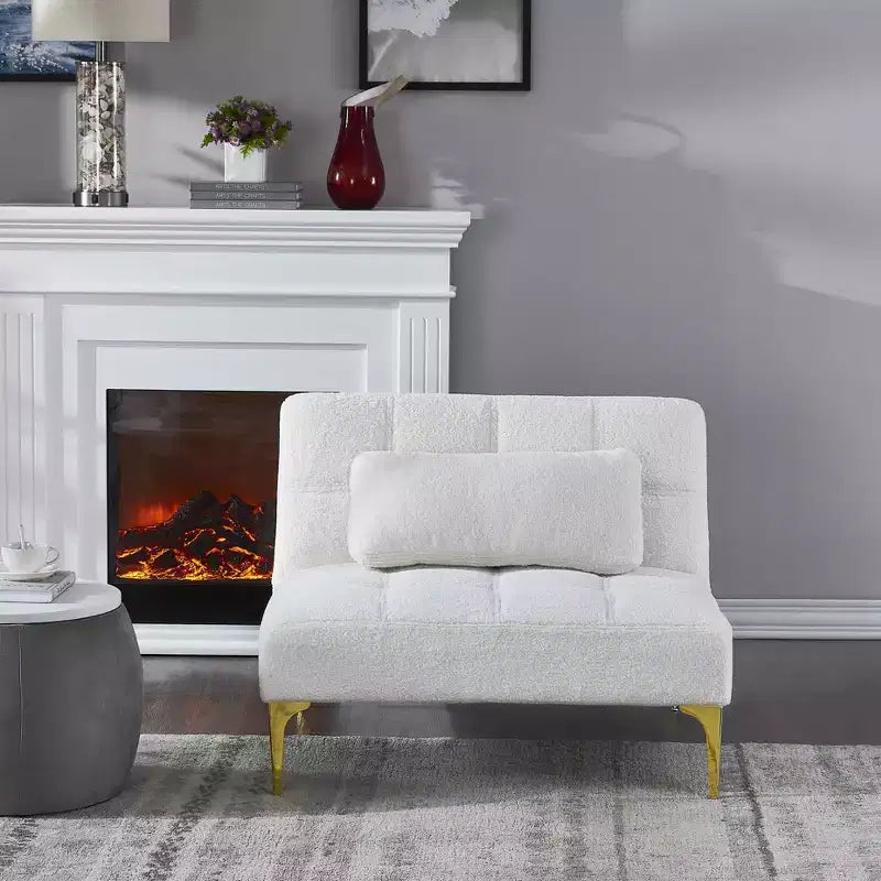 MAYEERTY Comfortable Teddy Fabric Futon Single Sofa Gold Metal Legs, Foam & Spring for Living Room White