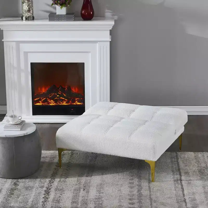 MAYEERTY Comodo divano singolo in tessuto Teddy, gambe in metallo dorato, schiuma e molle per soggiorno, bianco