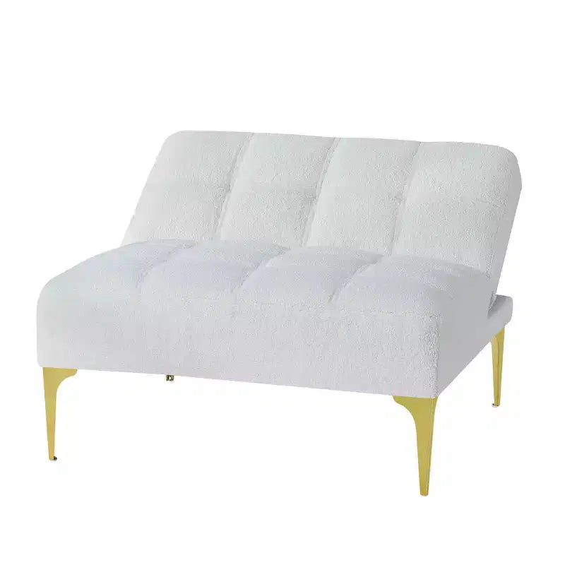 MAYEERTY Comodo divano singolo in tessuto Teddy, gambe in metallo dorato, schiuma e molle per soggiorno, bianco