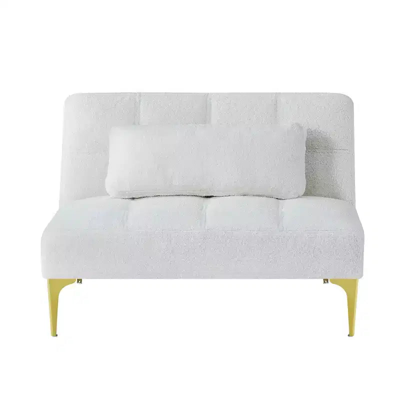 MAYEERTY Comodo divano singolo in tessuto Teddy, gambe in metallo dorato, schiuma e molle per soggiorno, bianco