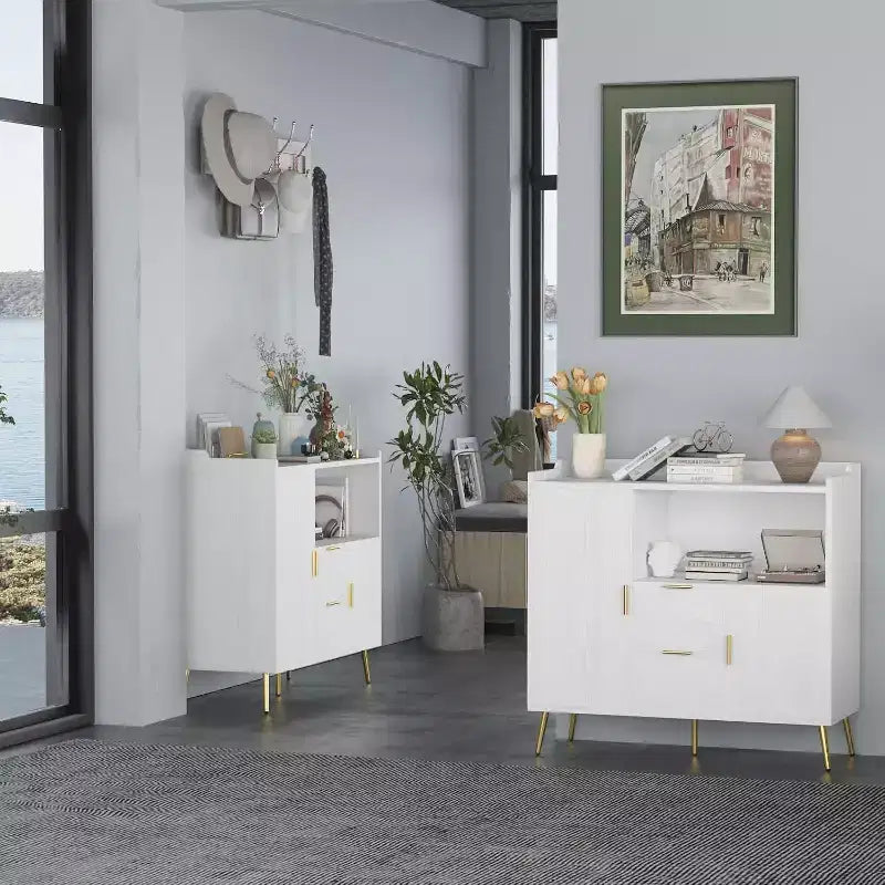 40Buffet moderne avec tiroirs et portes - Buffet de rangement en bois avec étagères réglables, station de café pour salle à manger, cuisine, salon