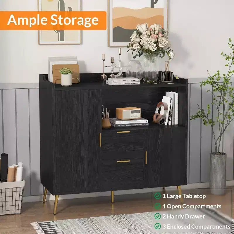 40Buffet moderne avec tiroirs et portes - Buffet de rangement en bois avec étagères réglables, station de café pour salle à manger, cuisine, salon