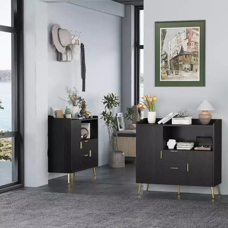 40Buffet moderne avec tiroirs et portes - Buffet de rangement en bois avec étagères réglables, station de café pour salle à manger, cuisine, salon