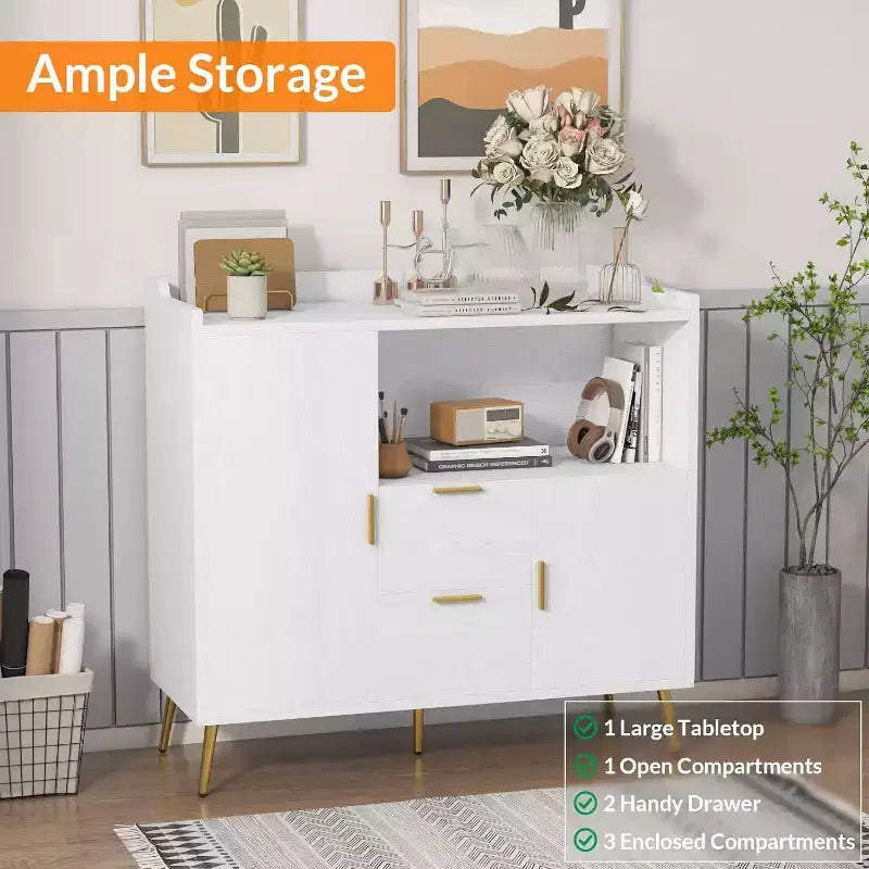 40Buffet moderne avec tiroirs et portes - Buffet de rangement en bois avec étagères réglables, station de café pour salle à manger, cuisine, salon