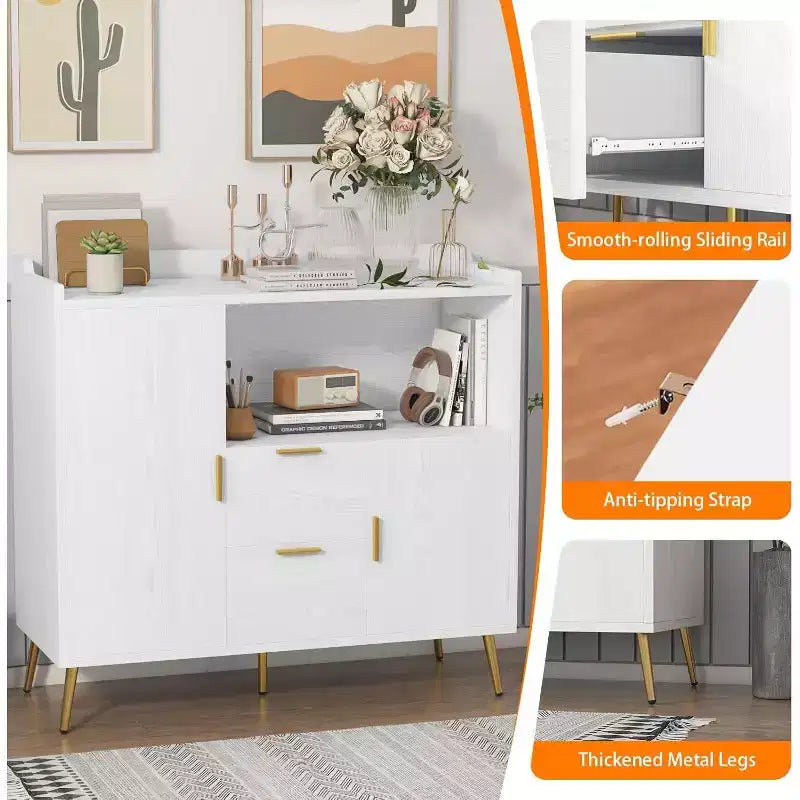 40Buffet moderne avec tiroirs et portes - Buffet de rangement en bois avec étagères réglables, station de café pour salle à manger, cuisine, salon