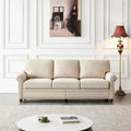MAYEERTY Solid Wood & Metal Frame Sofa with Silver Nail Accent Under Seat Storage for Living Room Beige