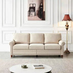 MAYEERTY Solid Wood & Metal Frame Sofa with Silver Nail Accent Under Seat Storage for Living Room Beige