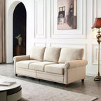 MAYEERTY Divano in Legno Massello e Struttura in Metallo con Borchie Argentate e Contenitore Sottoseduta per Soggiorno Beige