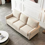 MAYEERTY Divano in Legno Massello e Struttura in Metallo con Borchie Argentate e Contenitore Sottoseduta per Soggiorno Beige