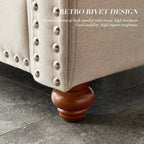 MAYEERTY Divano in Legno Massello e Struttura in Metallo con Borchie Argentate e Contenitore Sottoseduta per Soggiorno Beige