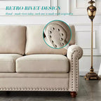 MAYEERTY Divano in Legno Massello e Struttura in Metallo con Borchie Argentate e Contenitore Sottoseduta per Soggiorno Beige