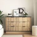 JVNOXK47.20-inch Modern Multifunctional Six-Drawer Cabinet with Rounded Corners, Suitable for Sideboard, Storage Cabinet, Natural Wood