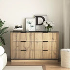 JVNOXK47.20-inch Modern Multifunctional Six-Drawer Cabinet with Rounded Corners, Suitable for Sideboard, Storage Cabinet, Natural Wood
