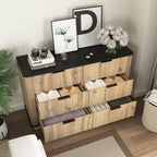 JVNOXK47.Cassettiera moderna multifunzionale a sei cassetti da 20 pollici con angoli arrotondati, adatta come credenza, mobile contenitore, legno naturale