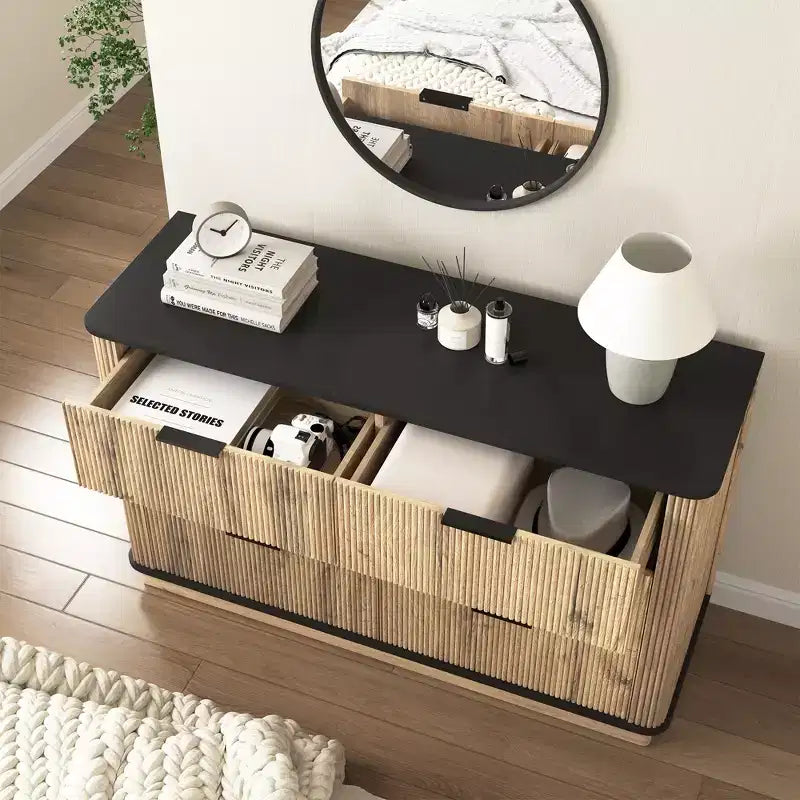 JVNOXK47.Cassettiera moderna multifunzionale a sei cassetti da 20 pollici con angoli arrotondati, adatta come credenza, mobile contenitore, legno naturale