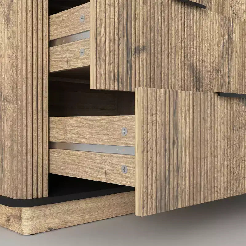 JVNOXK47.Cassettiera moderna multifunzionale a sei cassetti da 20 pollici con angoli arrotondati, adatta come credenza, mobile contenitore, legno naturale