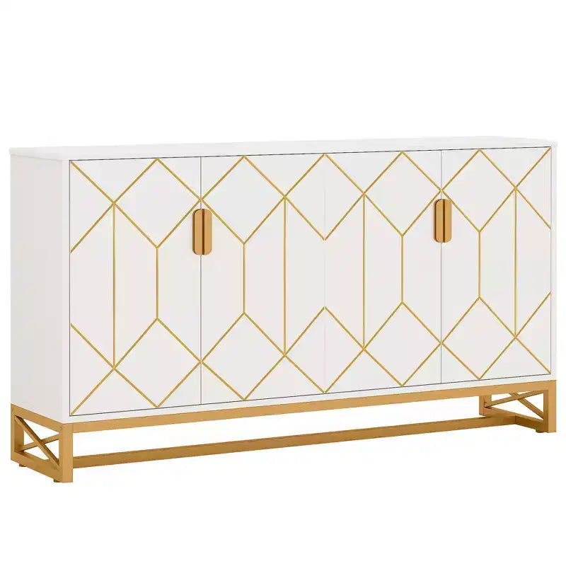 TUYOHW Modern White & Gold Buffet Cabinet,59 Sideboard with Doors for Dining Room & Entryway Storage